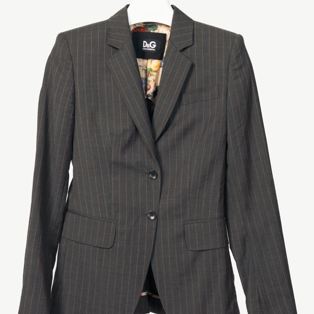 D&G Dolce & Gabbana Charcoal Pinstripe Stretch-Wool Blazer